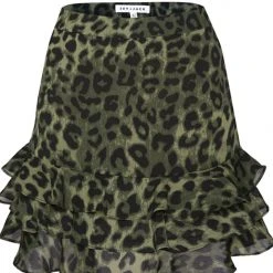Ivy + Jack Fashion Darling Khaki Leopard Triple Frill Mini Skirt