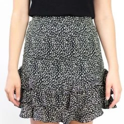 Ivy + Jack Darling Black Mini Leopard Triple Frill Mini Skirt