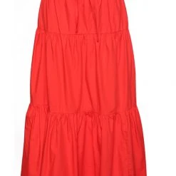 Ivy + Jack Fashion Divine Blood Orange Poplin Tiered Elastic Waist Midi Skirt