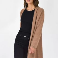 Among The Brave Divine Walnut Eyelash Yarn Long Line Cardigan
