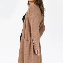 Among The Brave Divine Walnut Eyelash Yarn Long Line Cardigan