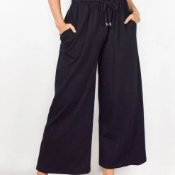 Among The Brave Fashion Time Out Black Wide Leg Stretch Jersey Relaxed Pant