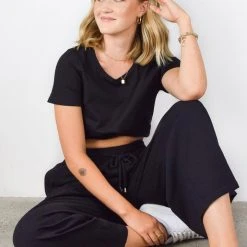 Among The Brave Fashion Dizzy Black Twist Front Cotton Knit Tee