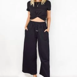 Among The Brave Fashion Dizzy Black Twist Front Cotton Knit Tee