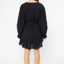 Seeking Lola Inspire Black Texture LS Frill Hem Shift Dress Fashion 7 Seeking Lola Inspire Black Texture LS Frill Hem Shift Dress Fashion