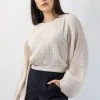 Ivy + Jack Fashion Carly Ecru Shirred LS Raglan Elastic Hem Crop Top