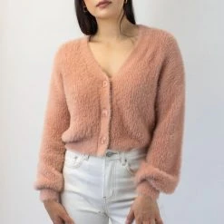 Among The Brave Fashion Tender Toffee Eyelash Yarn Blouson Sleeve Knit Cardigan 9 Among The Brave Fashion Tender Toffee Eyelash Yarn Blouson Sleeve Knit Cardigan