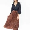 Leila + Luca Enticing Navy Bronze Leopard Pleated Midi Skirt
