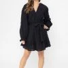 Seeking Lola Inspire Black Texture LS Frill Hem Shift Dress Fashion