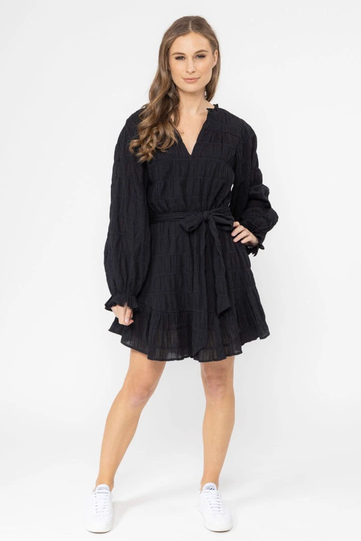 Seeking Lola Inspire Black Texture LS Frill Hem Shift Dress Fashion 3 Seeking Lola Inspire Black Texture LS Frill Hem Shift Dress Fashion
