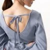 Among The Brave Home Coming Soft Blue Tie Back V Neck Balloon Sleeve Knit Top