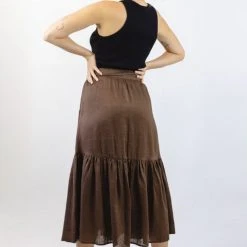 Ivy + Jack Hope Chocolate Linen Tiered Midi Skirt Fashion