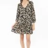 Seeking Lola Miraculous Khaki Leopard Mid Sleeve Smock Dress