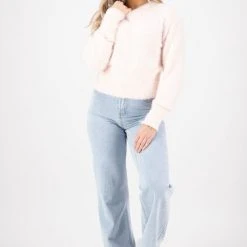 Among The Brave Lovable Candyfloss Eyelash Yarn Cropped Crew Neck Knit Fashion