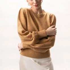 Among The Brave Zesty Old Gold Mohair Blend Balloon Sleeve High Neck Cropped Knit