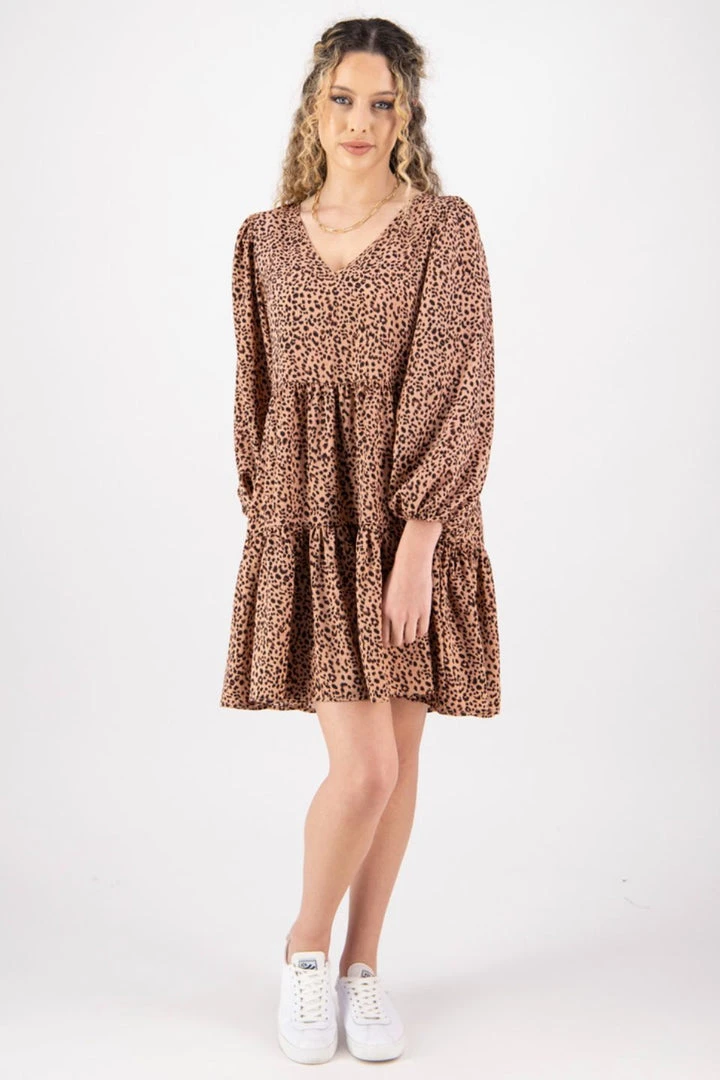 Ivy + Jack Elsa Peach Leopard Satin V Neck Mid Sleeve Smock Dress Fashion 3 Ivy + Jack Elsa Peach Leopard Satin V Neck Mid Sleeve Smock Dress Fashion