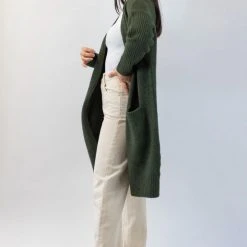 Among The Brave Secure Dark Khaki Longline Cardigan Fashion
