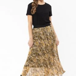 Billie The Label Sunray Golden Paisley Pleated Midi Skirt Fashion