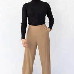 Among The Brave Effortless Caramel Viscose Deep Band Wide Leg Pant