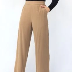 Among The Brave Effortless Caramel Viscose Deep Band Wide Leg Pant