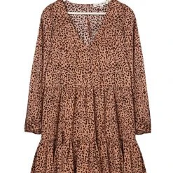 Ivy + Jack Elsa Peach Leopard Satin V Neck Mid Sleeve Smock Dress Fashion 10 Ivy + Jack Elsa Peach Leopard Satin V Neck Mid Sleeve Smock Dress Fashion
