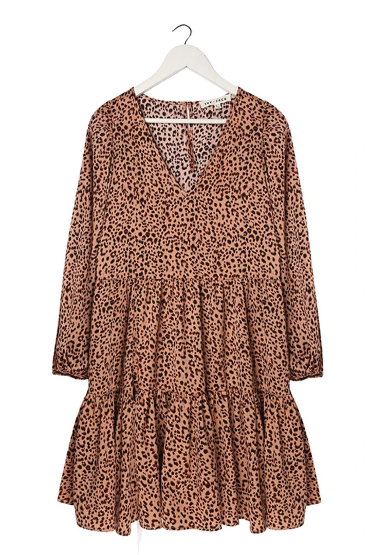 Ivy + Jack Elsa Peach Leopard Satin V Neck Mid Sleeve Smock Dress Fashion 6 Ivy + Jack Elsa Peach Leopard Satin V Neck Mid Sleeve Smock Dress Fashion