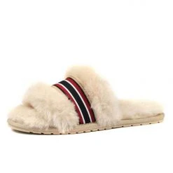 Emu Wrenlette Natural Wool Stripe Slide On Slipper