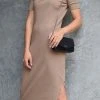 Among The Brave Enchanting Square Neck SS Mushroom Rib Midi Dress Fashion