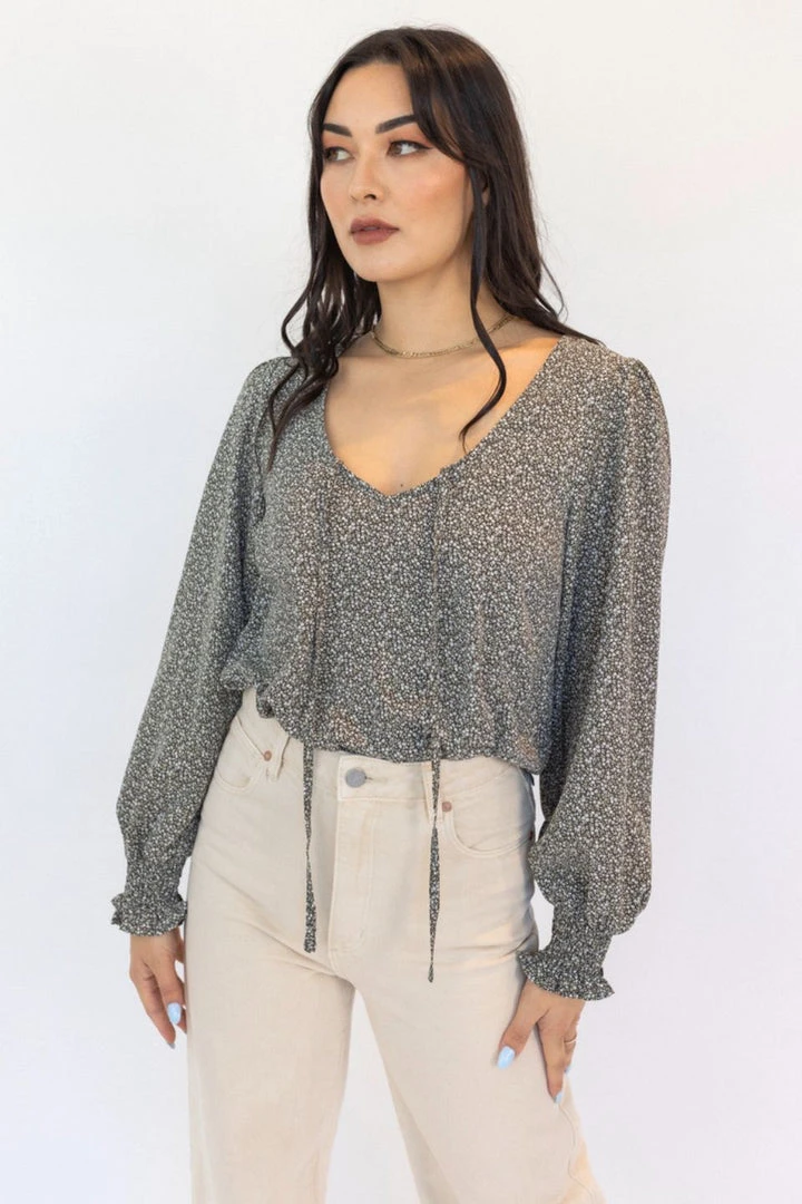 Among The Brave In Love Tobacco Ditsy Floral LS Shirred Cuff Tie V Neck Top Fashion 4 Among The Brave In Love Tobacco Ditsy Floral LS Shirred Cuff Tie V Neck Top Fashion
