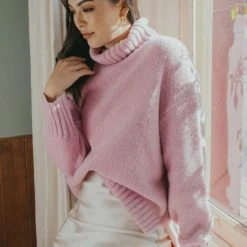 Among The Brave Zealous Petal Soft Raglan Stepped Hem Roll Neck Knit