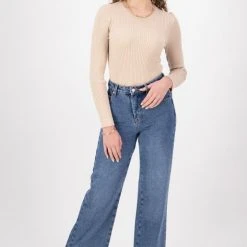 Among The Brave Fashion Sail Away Mid Blue Front Pocket Wide Leg Denim Jean