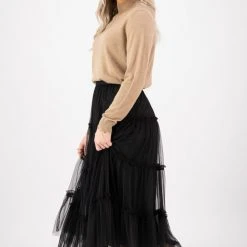 Ivy + Jack Fashion Neve Black Tiered Midi Tulle Skirt