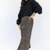 Ivy + Jack Fashion Ivy Black Mini Leopard Satin Midi Bias Skirt