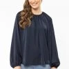 Seeking Lola United Navy Satin LS Blouse
