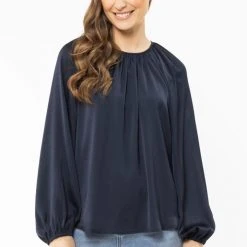 Seeking Lola United Navy Satin LS Blouse