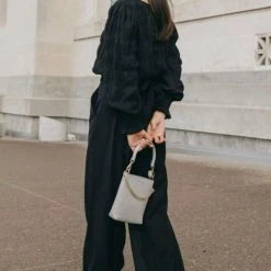 Ivy + Jack Grace Black Shirred Cotton LS Back Hem Tie Top Fashion