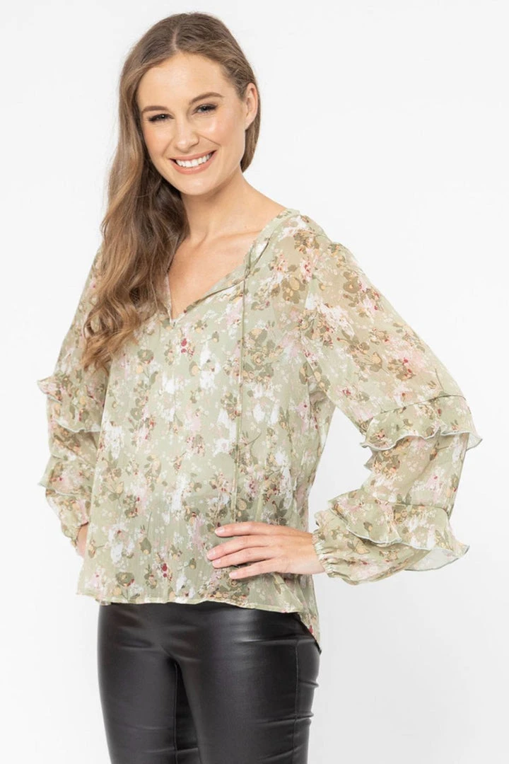 Seeking Lola Fashion Happily Ever After Sage Floral Frill LS Top 4 Seeking Lola Fashion Happily Ever After Sage Floral Frill LS Top