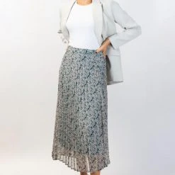 Ivy + Jack Ritzy Emerald Leaf Midi Pleated Skirt