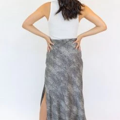 Ivy + Jack Stunning Mini Leopard Satin Side Split Bias Midi Skirt