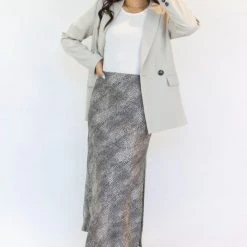 Ivy + Jack Stunning Mini Leopard Satin Side Split Bias Midi Skirt