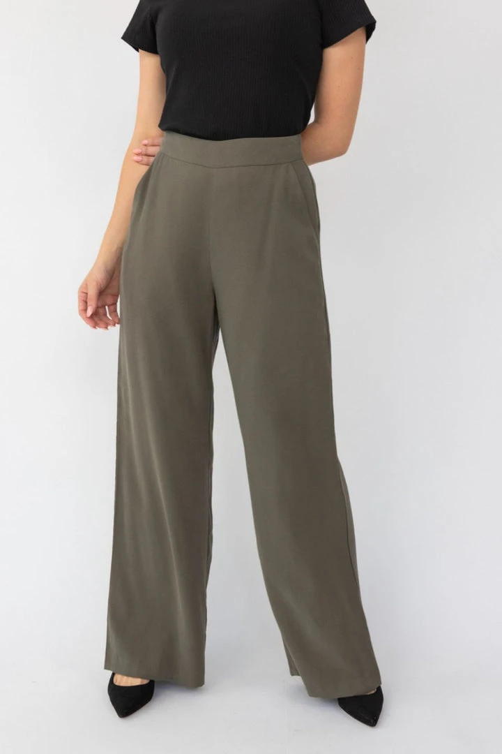 Among The Brave Effortless Khaki Viscose Deep Band Wide Leg Pant Fashion 4 Among The Brave Effortless Khaki Viscose Deep Band Wide Leg Pant Fashion