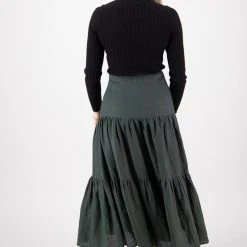 Among The Brave Blazing Dark Forest Tiered Linen Midi Skirt