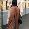 Among The Brave Fashion Passion Chocolate Satin Flat Front Stretch Back Wide Leg Pant