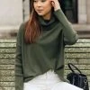 Among The Brave Vital Dark Khaki Soft Fine Gauge Relaxed Roll Neck Knit Fashion