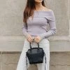 Among The Brave Sasha Dusty Lilac Off Shoulder Rib Knit Top Fashion