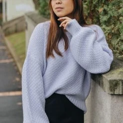 Among The Brave Keeper Lilac Chunky Textured Boxy Balloon Sleeve Knit