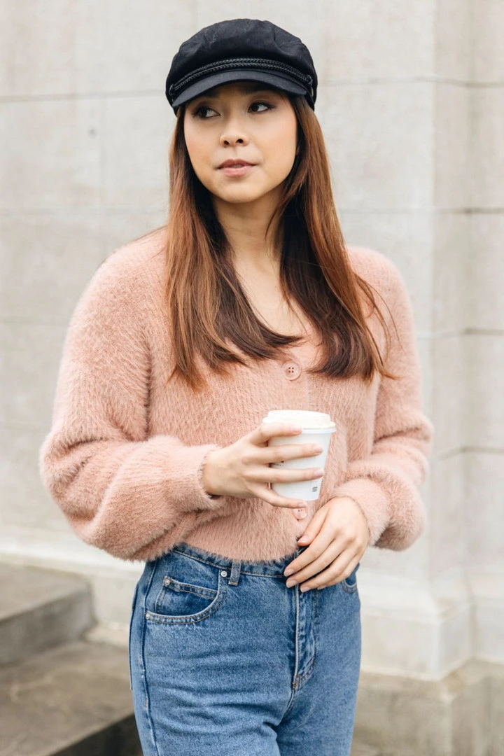 Among The Brave Fashion Tender Toffee Eyelash Yarn Blouson Sleeve Knit Cardigan 3 Among The Brave Fashion Tender Toffee Eyelash Yarn Blouson Sleeve Knit Cardigan