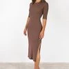 Among The Brave Fashion Faith Chocolate Rib Knit Half Sleeve Midi Dress