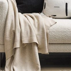 Baya Carmel Fawn 100% Organic Cotton Throw 130x180cm Cushion, Throws & Linen