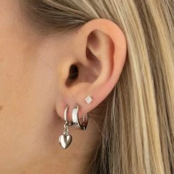 Flo Gives Back 15% To Women In Need Heart Rhodium Huggie Hoop Earrings Accessories